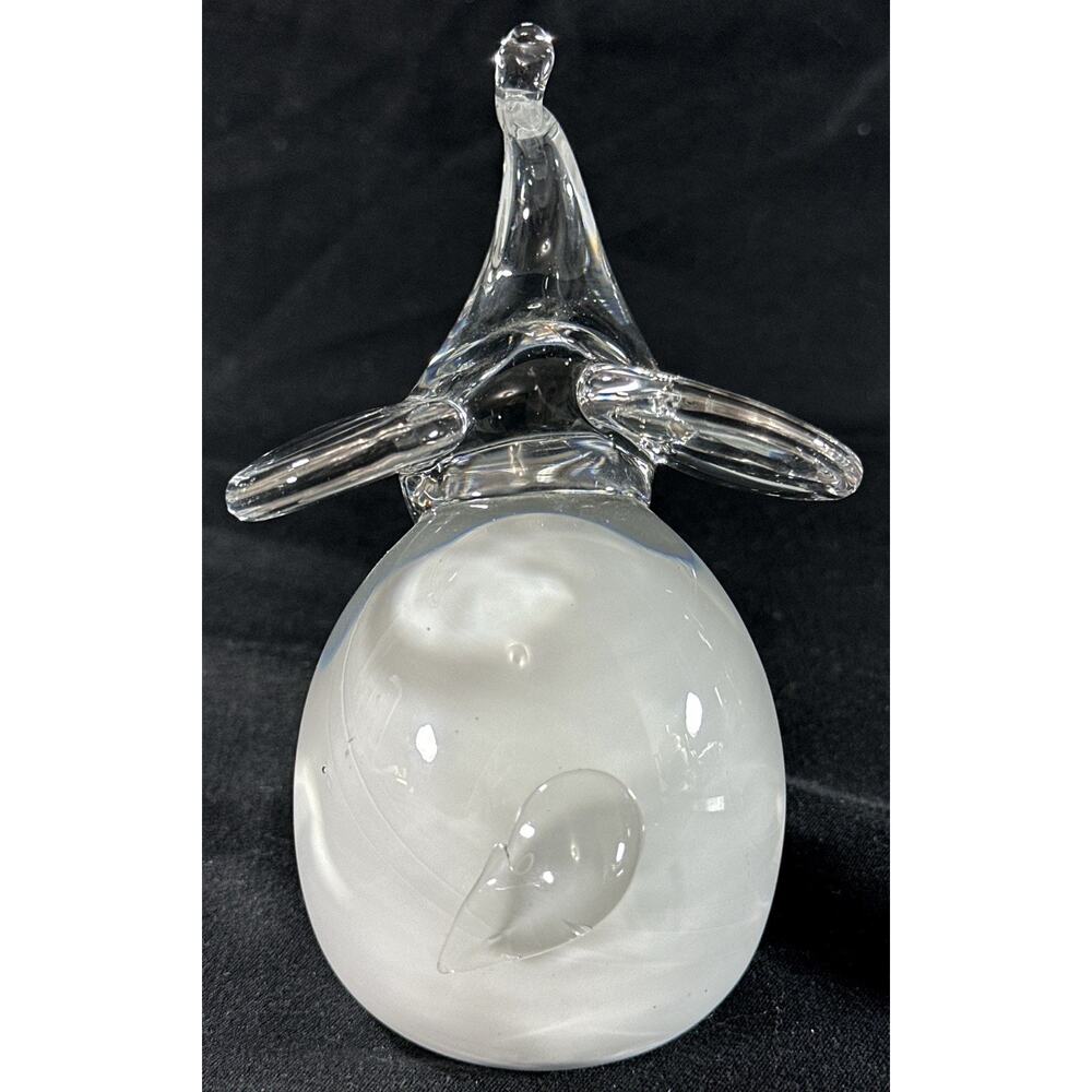 Art Glass Elephant Figurine Clear & White Blown Glass 4.75” Murano Style - Picture 7 of 8
